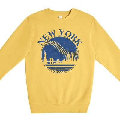 Vintage New York City Skyline Baseball Premium Crewneck Sweatshirt