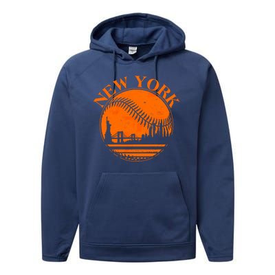 Vintage New York City Skyline Baseball Performance Fleece Hoodie