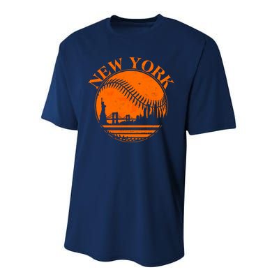 Vintage New York City Skyline Baseball Performance Sprint T-Shirt