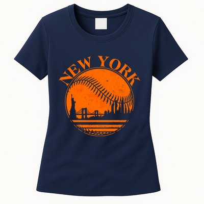 Vintage New York City Skyline Baseball Womens T-Shirt
