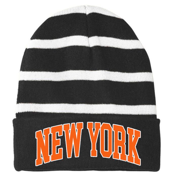 Vintage New York Striped Beanie with Solid Band