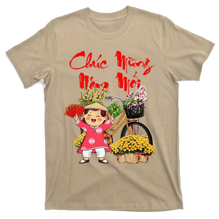 Vietnamese New Year Flowers Vintage Bicycles Girl Ao Dai T-Shirt