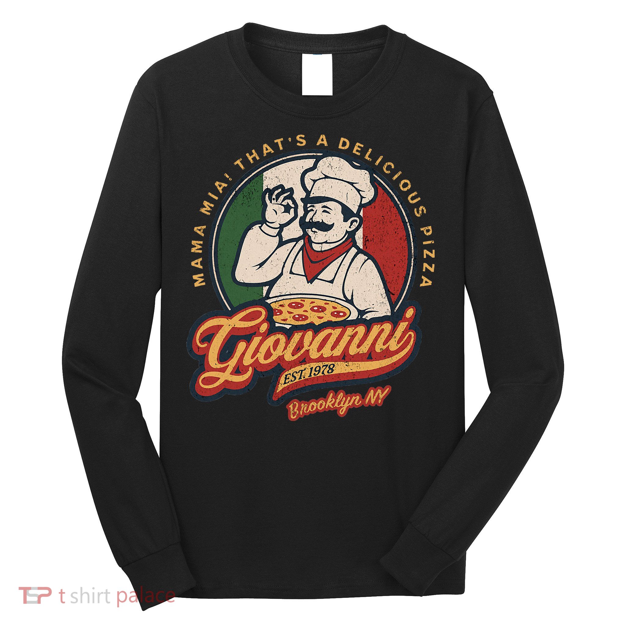 Vintage New York Pizza Retro 70s Giovanni Brooklyn Ny Long Sleeve Shirt