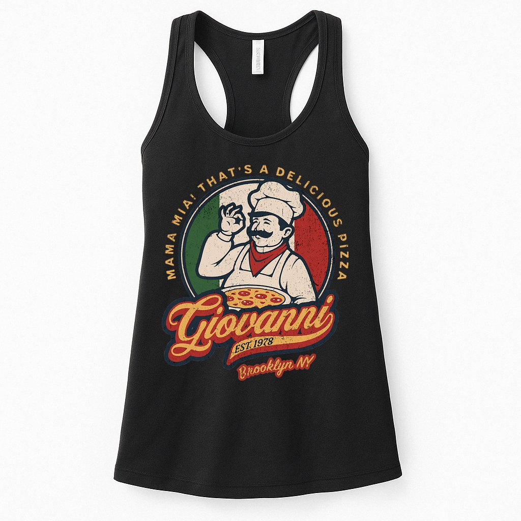 Vintage New York Pizza Retro 70s Giovanni Brooklyn Ny Womens Tank Top