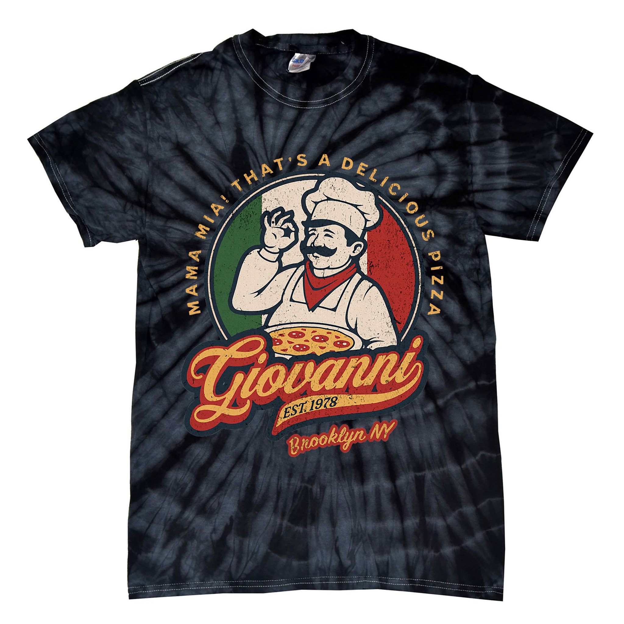Vintage New York Pizza Retro 70s Giovanni Brooklyn Ny Tie-Dye T-Shirt