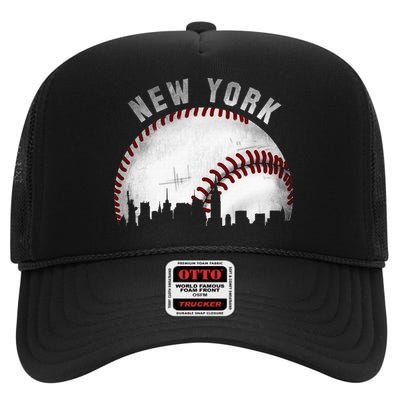 Vintage New York Skyline City Baseball High Crown Mesh Back Trucker Hat