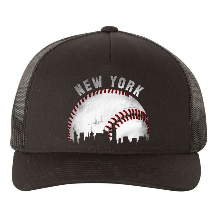 Vintage New York Skyline City Baseball Yupoong Adult 5-Panel Trucker Hat