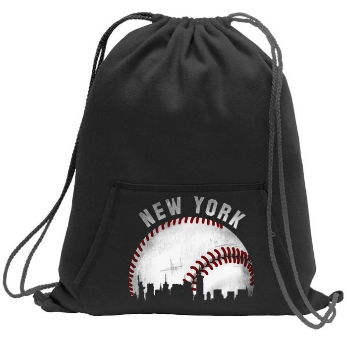 Vintage New York Skyline City Baseball Sweatshirt Cinch Pack Bag