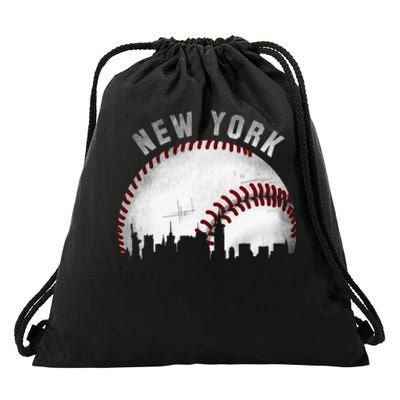 Vintage New York Skyline City Baseball Drawstring Bag