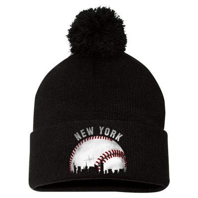 Vintage New York Skyline City Baseball Pom Pom 12in Knit Beanie