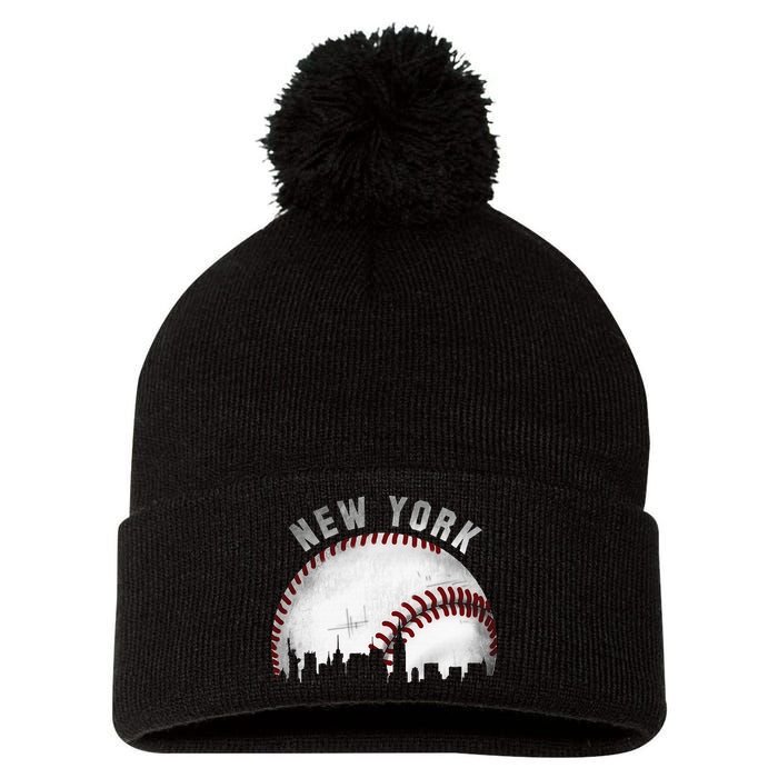 Vintage New York Skyline City Baseball Pom Pom 12in Knit Beanie