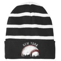 Vintage New York Skyline City Baseball Striped Beanie with Solid Band