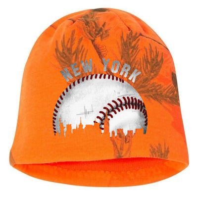 Vintage New York Skyline City Baseball Kati - Camo Knit Beanie