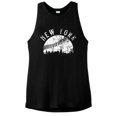 Vintage New York NY Skyline Apparel Ladies PosiCharge Tri-Blend Wicking Tank