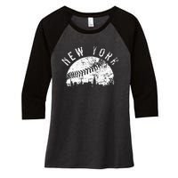 Vintage New York NY Skyline Apparel Women's Tri-Blend 3/4-Sleeve Raglan Shirt