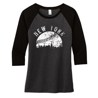 Vintage New York NY Skyline Apparel Women's Tri-Blend 3/4-Sleeve Raglan Shirt