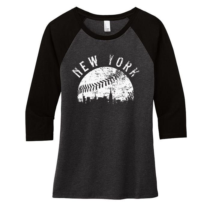 Vintage New York NY Skyline Apparel Women's Tri-Blend 3/4-Sleeve Raglan Shirt