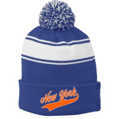 Vintage New York Stripe Pom Pom Beanie