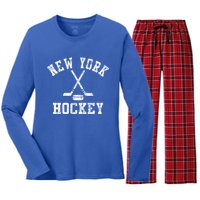 Vintage New York Hockey Gift Women's Long Sleeve Flannel Pajama Set 