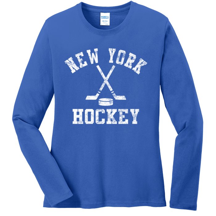 Vintage New York Hockey Gift Ladies Long Sleeve Shirt