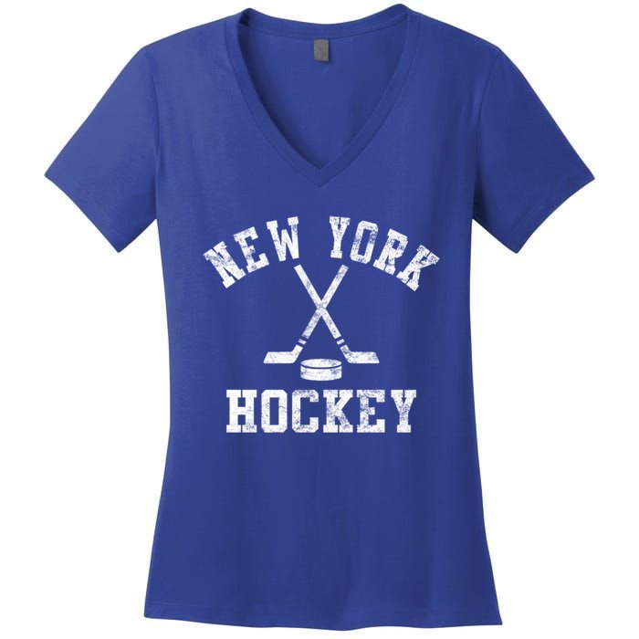 Vintage New York Hockey Gift Women's V-Neck T-Shirt