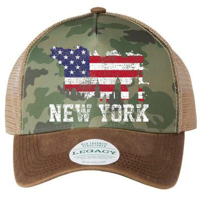 Vintage New York City NYC Skyline USA Flag Legacy Tie Dye Trucker Hat