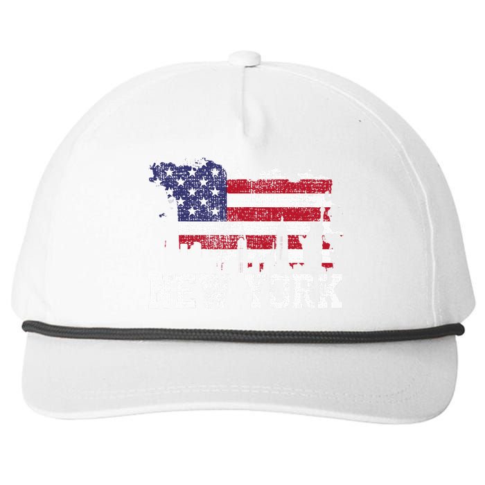 Vintage New York City NYC Skyline USA Flag Snapback Five-Panel Rope Hat