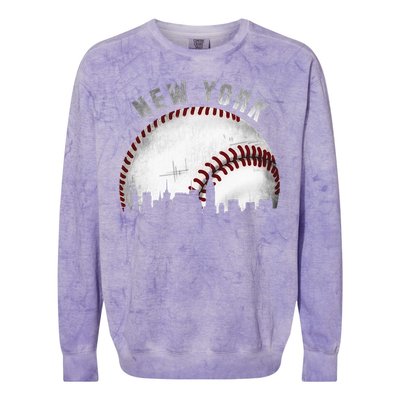 Vintage New York Skyline City Baseball Colorblast Crewneck Sweatshirt