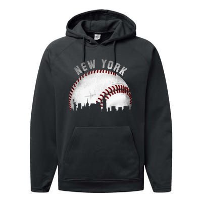 Vintage New York Skyline City Baseball Performance Fleece Hoodie