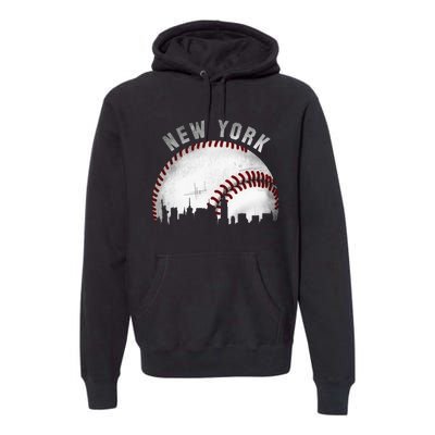 Vintage New York Skyline City Baseball Premium Hoodie