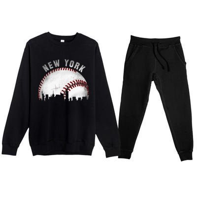 Vintage New York Skyline City Baseball Premium Crewneck Sweatsuit Set