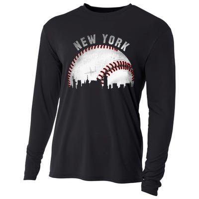 Vintage New York Skyline City Baseball Cooling Performance Long Sleeve Crew