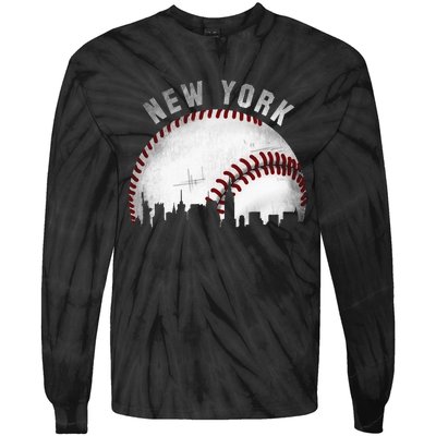 Vintage New York Skyline City Baseball Tie-Dye Long Sleeve Shirt