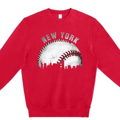 Vintage New York Skyline City Baseball Premium Crewneck Sweatshirt