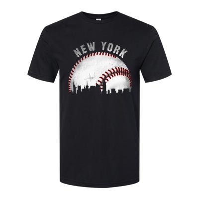 Vintage New York Skyline City Baseball Softstyle CVC T-Shirt