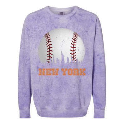 Vintage New York Skyline City Baseball Colorblast Crewneck Sweatshirt