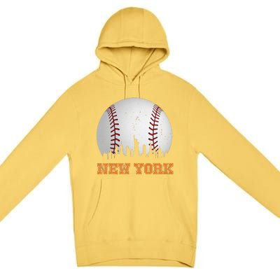 Vintage New York Skyline City Baseball Premium Pullover Hoodie