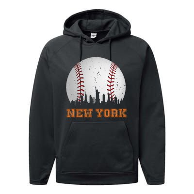 Vintage New York Skyline City Baseball Performance Fleece Hoodie