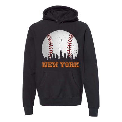 Vintage New York Skyline City Baseball Premium Hoodie