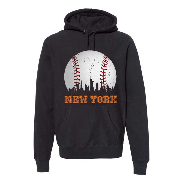 Vintage New York Skyline City Baseball Premium Hoodie