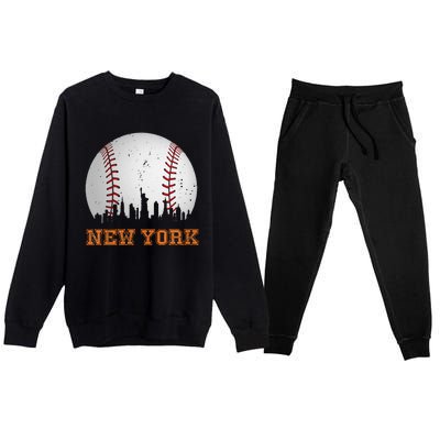 Vintage New York Skyline City Baseball Premium Crewneck Sweatsuit Set