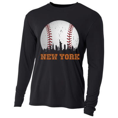 Vintage New York Skyline City Baseball Cooling Performance Long Sleeve Crew