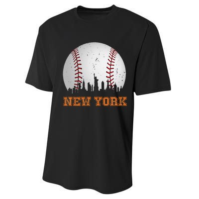 Vintage New York Skyline City Baseball Performance Sprint T-Shirt