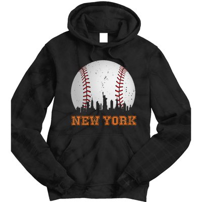 Vintage New York Skyline City Baseball Tie Dye Hoodie