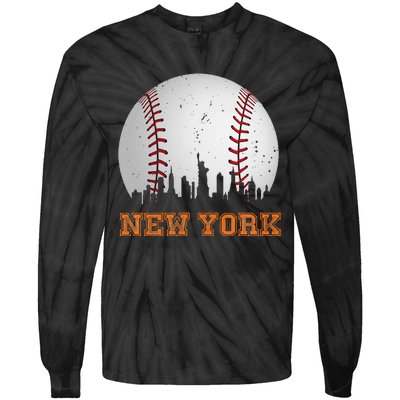 Vintage New York Skyline City Baseball Tie-Dye Long Sleeve Shirt