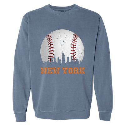 Vintage New York Skyline City Baseball Garment-Dyed Sweatshirt