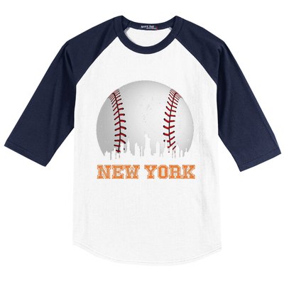 Vintage New York Skyline City Baseball Baseball Sleeve Shirt