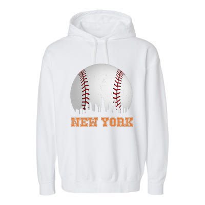 Vintage New York Skyline City Baseball Garment-Dyed Fleece Hoodie