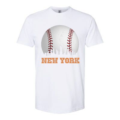 Vintage New York Skyline City Baseball Softstyle CVC T-Shirt