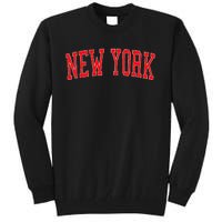 Vintage New York Ny Varsity Style Red Text Tall Sweatshirt